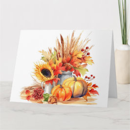 Tarjeta Acuarela Girasoles y Calabazas de Otoño