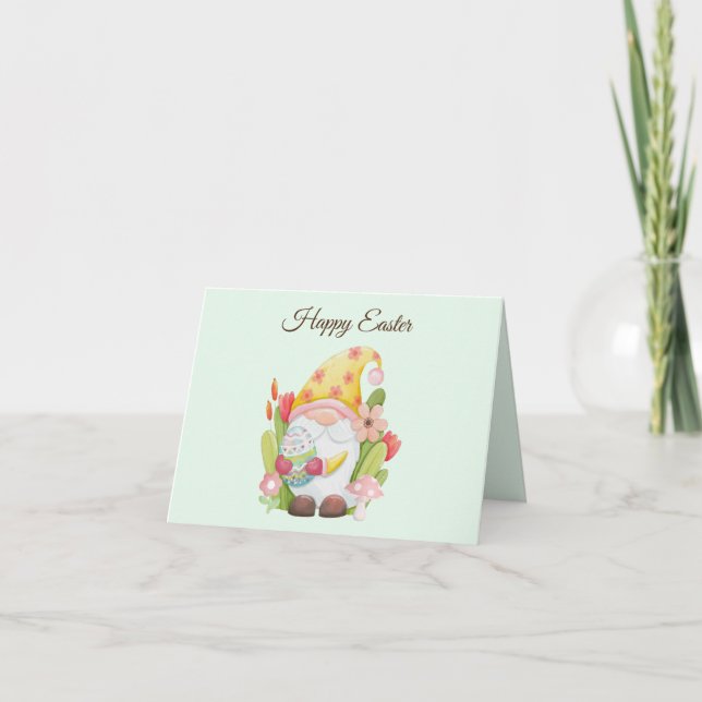 Tarjeta Acuarela Gnomo de Pascua Lindo (Anverso)
