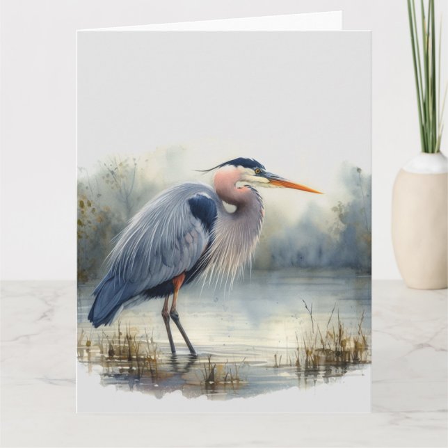 Tarjeta Acuarela Gran Azul Heron Naturaleza de vida silves (Anverso)