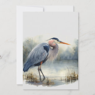 Tarjeta Acuarela Gran Azul Heron Naturaleza de vida silves