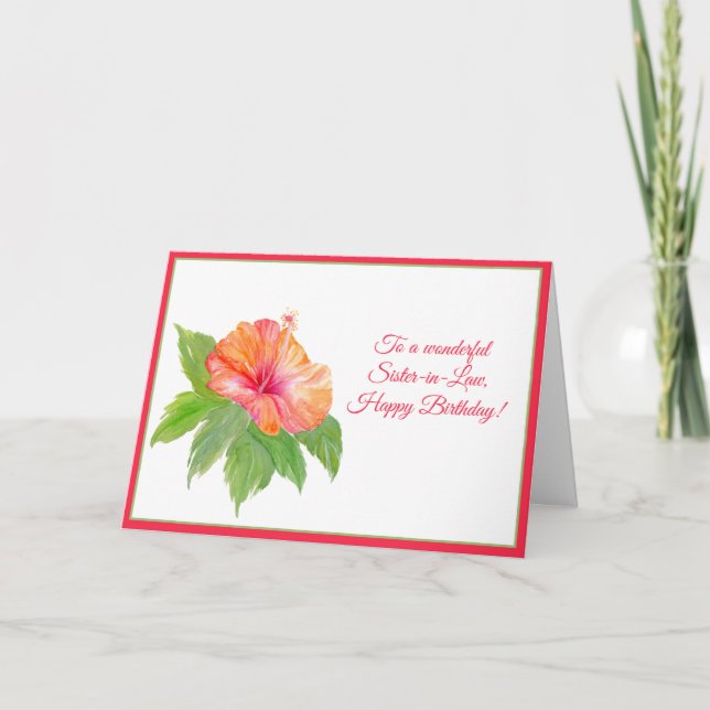 Tarjeta Acuarela Hibiscus Feliz cumpleaños, cuñada (Anverso)