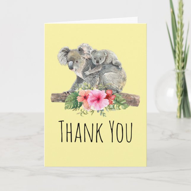 Tarjeta Acuarela Koala Osos Cuidados Mamá Y Bebé Gracias (Anverso)