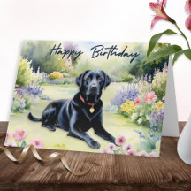 Acuarela Labrador Negro perro feliz cumpleaños