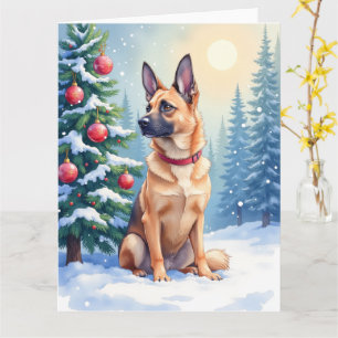 Tarjeta Acuarela Malinois Belga Navidad Verde
