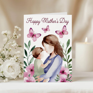 Tarjeta Acuarela Mariposa Floral Rosa Día de la Madre