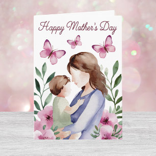 Tarjeta Acuarela Mariposa Floral Rosa Día de la Madre