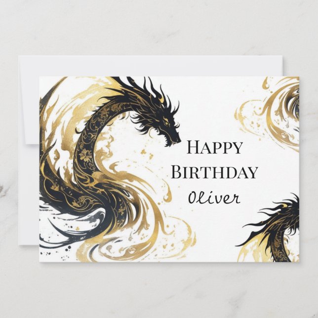Tarjeta Acuarela mítica Dragón Cumpleaños (Anverso)