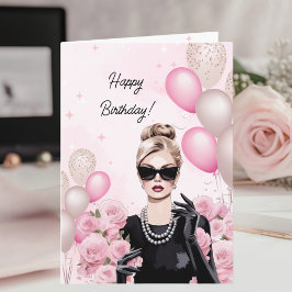 Tarjeta Acuarela Moda de Moda Rosa Feliz Cumpleaños