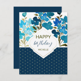 Tarjeta Acuarela moderna Boho Azul Flural pintado a mano