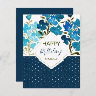 Tarjeta Acuarela moderna Boho Azul Flural pintado a mano