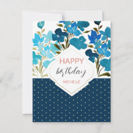 Tarjeta Acuarela moderna Boho Azul Flural pintado a mano
