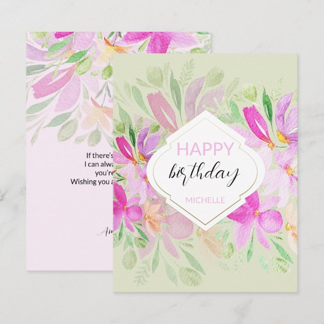 Tarjeta Acuarela moderna boho floral lila (Anverso / Reverso)