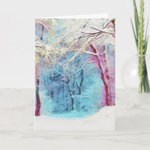 Tarjeta Acuarela moderna de árboles nevados de colores