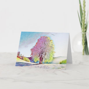 Tarjeta Acuarela moderna de árboles nevados de colores