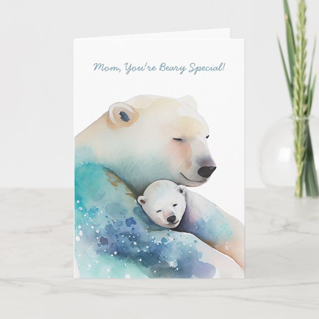 Tarjeta Acuarela Mommy Polar Oso Día de la Madre (Anverso)