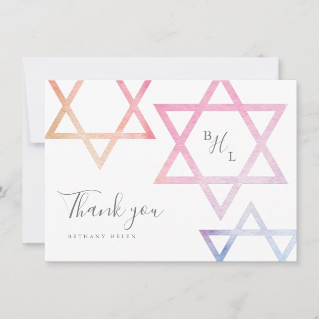 Tarjeta Acuarela Monograma Bat Mitzvah Gracias (Anverso)