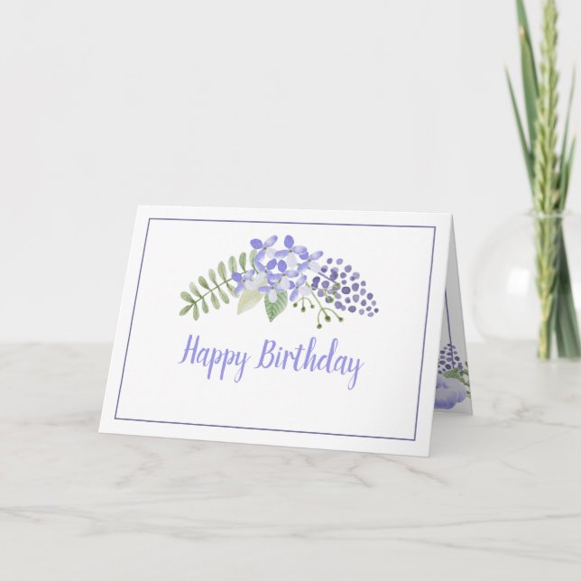 Tarjeta Acuarela morada floral elegante cumpleaños femenin (Anverso)