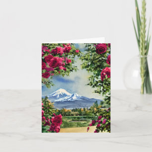 Tarjeta Acuarela Mt Hoot y rosas personalizable