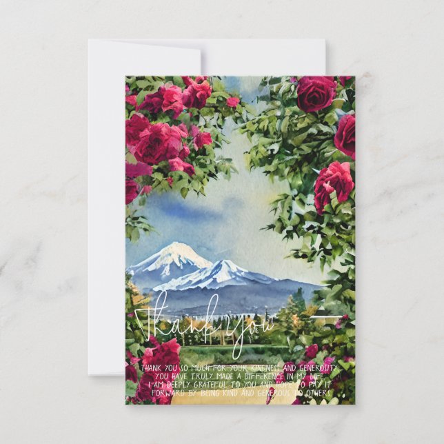 Tarjeta Acuarela Mt Hoot y rosas personalizable (Anverso)