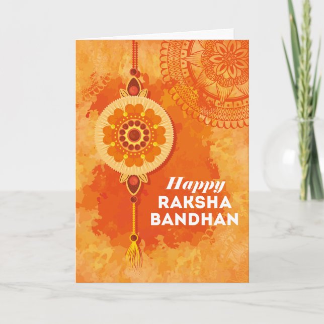 Tarjeta Acuarela naranja Feliz Raksha Bandhan (Anverso)