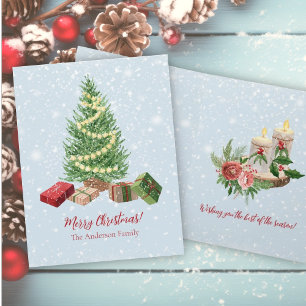 Tarjeta Acuarela Nevados Regalos y Velas de Árbol de Navid