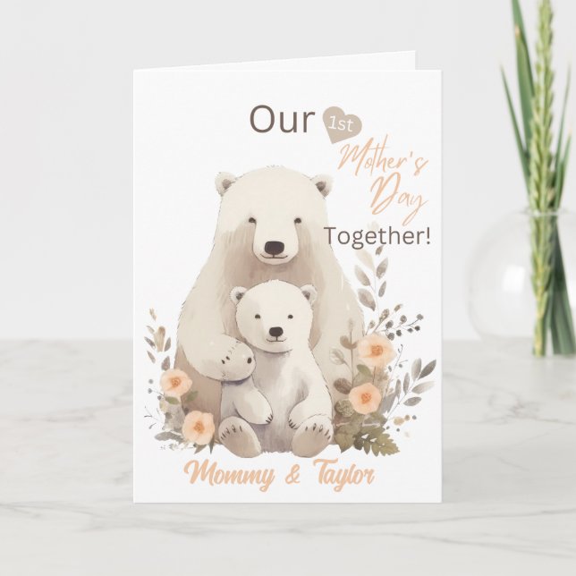 Tarjeta Acuarela Oso y cachorro polar, primer día de la ma (Anverso)