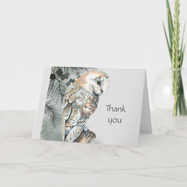 Tarjeta Acuarela Owl Bird Wildlife Nature Gracias Pos (Anverso)