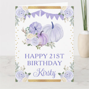 Tarjeta Acuarela Pastel Calabazas Florales Moradas Cumplea