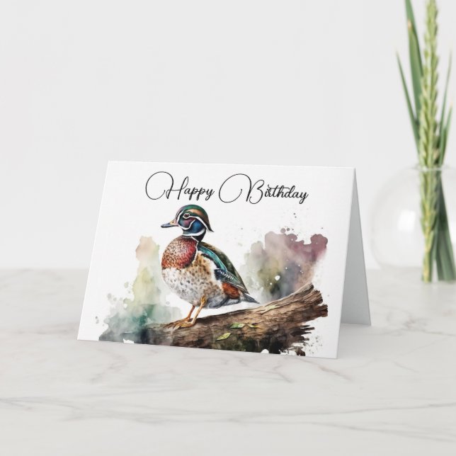 Tarjeta Acuarela Pato de Madera Cumpleaños (Anverso)