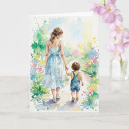 Tarjeta Acuarela personalizada de madre e hijo