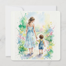 Tarjeta Acuarela personalizada de madre e hijo