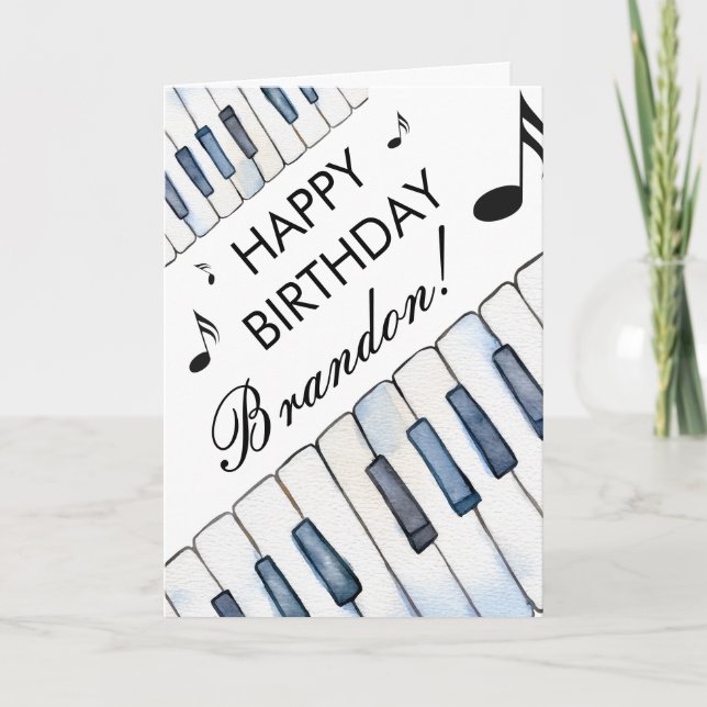 Tarjeta Acuarela Piano Blanco Claves Pianista Cumpleaños (Anverso)