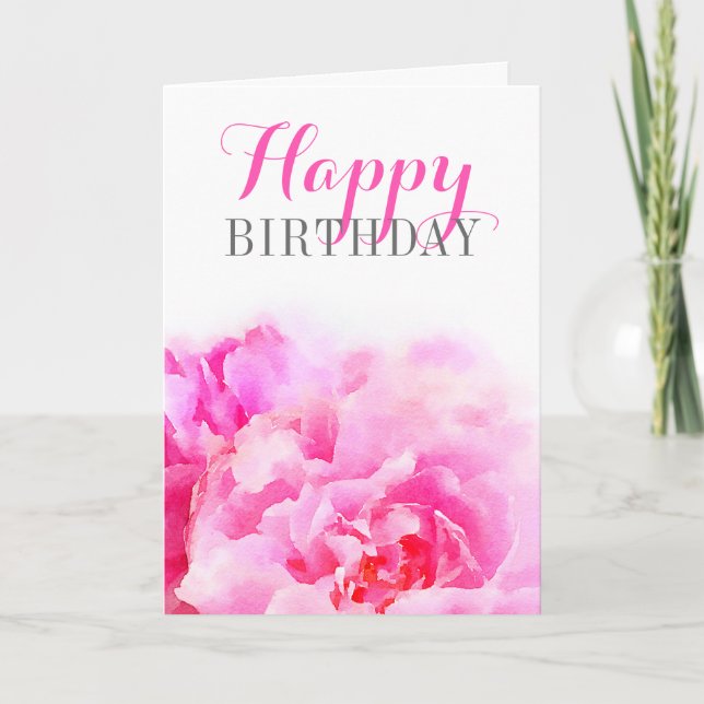 Tarjeta Acuarela Pink Peony Floral Cumpleaños (Anverso)