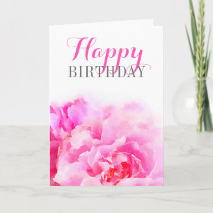 Tarjeta Acuarela Pink Peony Floral Cumpleaños