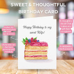 Tarjeta Acuarela Raspberry Cake Birthday Wife<br><div class="desc">Esta deliciosa carta de saludo cuenta con un ilustracion acuático pintado a mano de una deliciosa tarta de frambuesa, adornada con hojas frescas de menta y una vibrante variedad de arándanos y frambuesas sobre una rica capa de frambuesa helada. La meticulosa atención a los detalles en las obras de arte...</div>