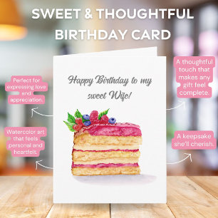 Tarjeta Acuarela Raspberry Cake Birthday Wife