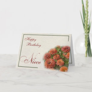 Tarjeta Acuarela Red & Naranja Zinnias Nacimiento
