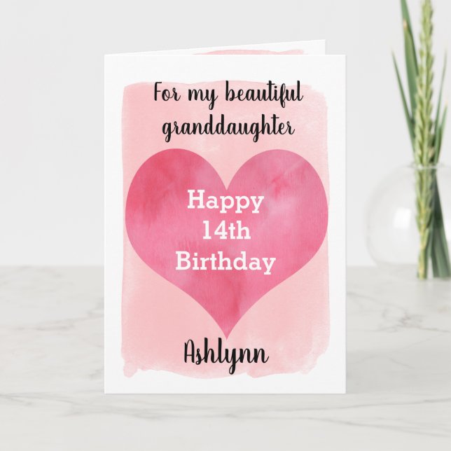 Tarjeta Acuarela rosa Feliz décimo cuarto cumpleaños, niet (Anverso)