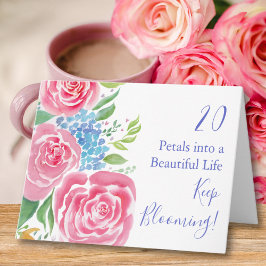 Tarjeta Acuarela Rosas flojos e hidrangea 20 cumpleaños