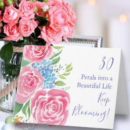 Tarjeta Acuarela Rosas sueltos e Hidrangea 30 cumpleaños