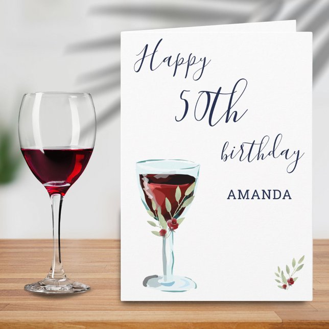 Tarjeta Acuarela Rustic Red Wine Rosa 50 cumpleaños (Subido por el creador)