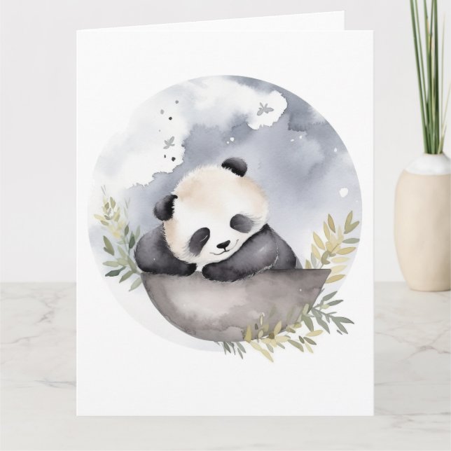 Tarjeta Acuarela Sleepe Baby Panda Bear (Anverso)