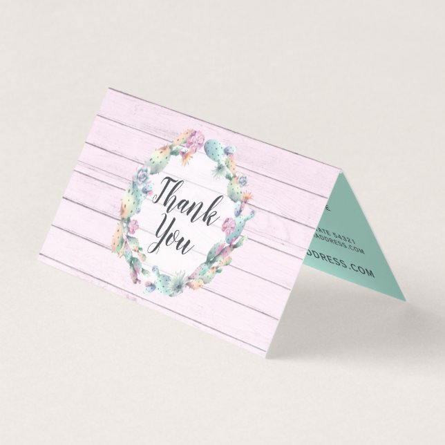 Tarjeta Acuarela Suculento Cactus Rustic Wood Gracias (Anverso)