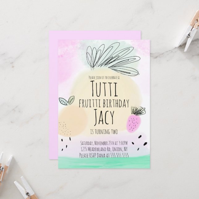 Tarjeta Acuarela Todo El Fiesta Dibujado A Mano De Frutas  (Anverso/Reverso In Situ)