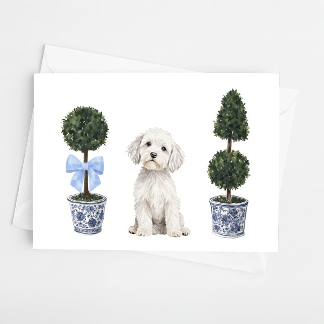 Tarjeta Acuarela topiosa de cachorro de perro maltés (Subido por el creador)