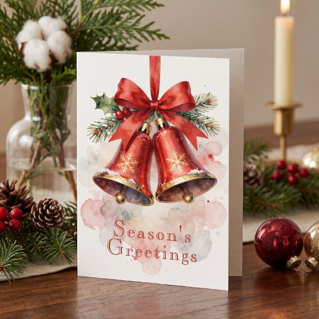 Tarjeta Acuarela Tradicional Campanas Rojas Navidad Fiesta (Subido por el creador)