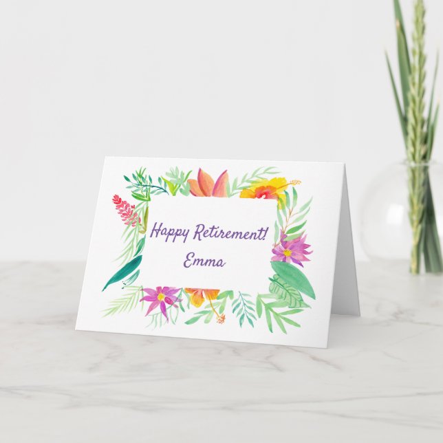 Tarjeta Acuarela Tropical Jubilación Personalizada (Anverso)