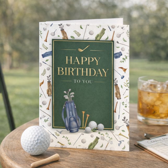 Tarjeta Acuarela Verde Azul Patrón de Golf Feliz Cumpleaño (Subido por el creador)