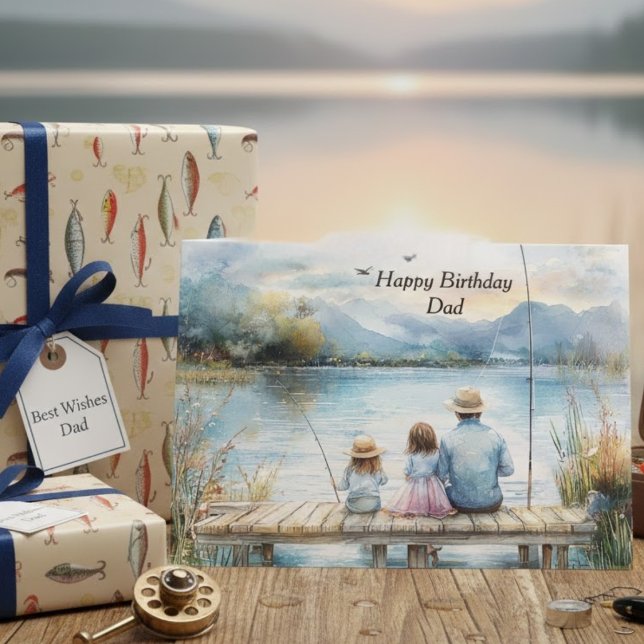 Tarjeta Acuarela Verde Azul Pesca Papá Feliz Cumpleaños (Subido por el creador)