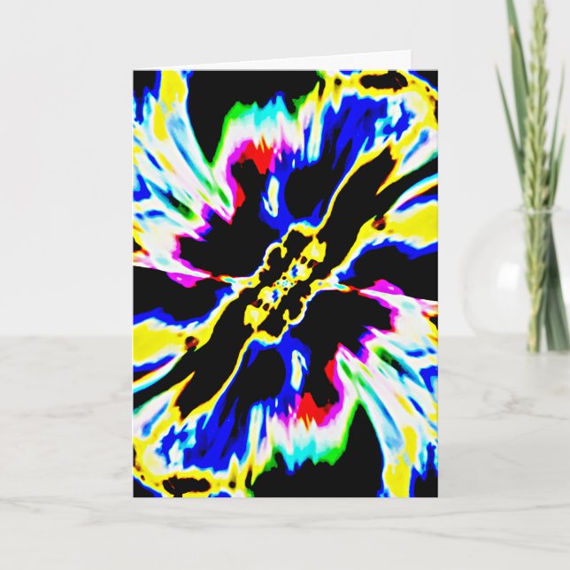 Tarjeta Acuario azul amarillo rojo sobre flor abstracta ne (Anverso)